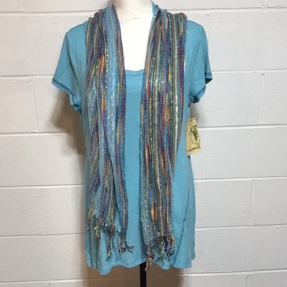 One World Tee W/Multicolored Scarf - NWT Sm. - Picture 1 of 8